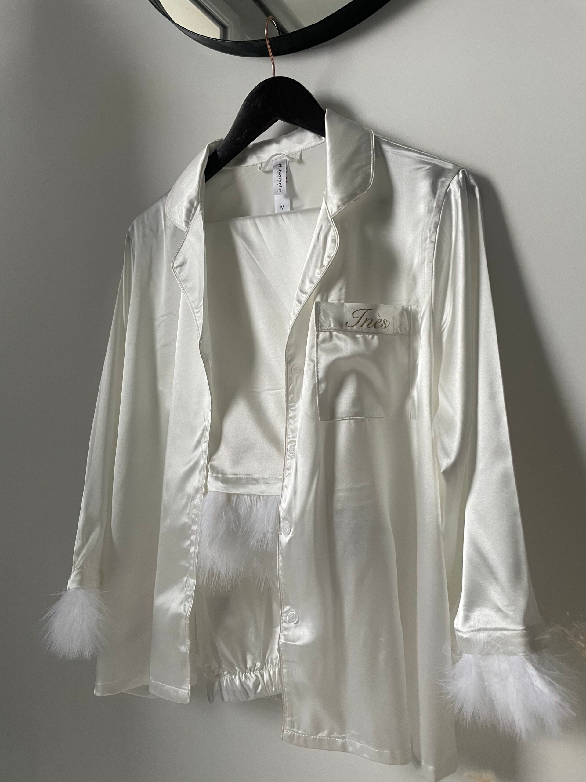 Satin and feather pajamas 