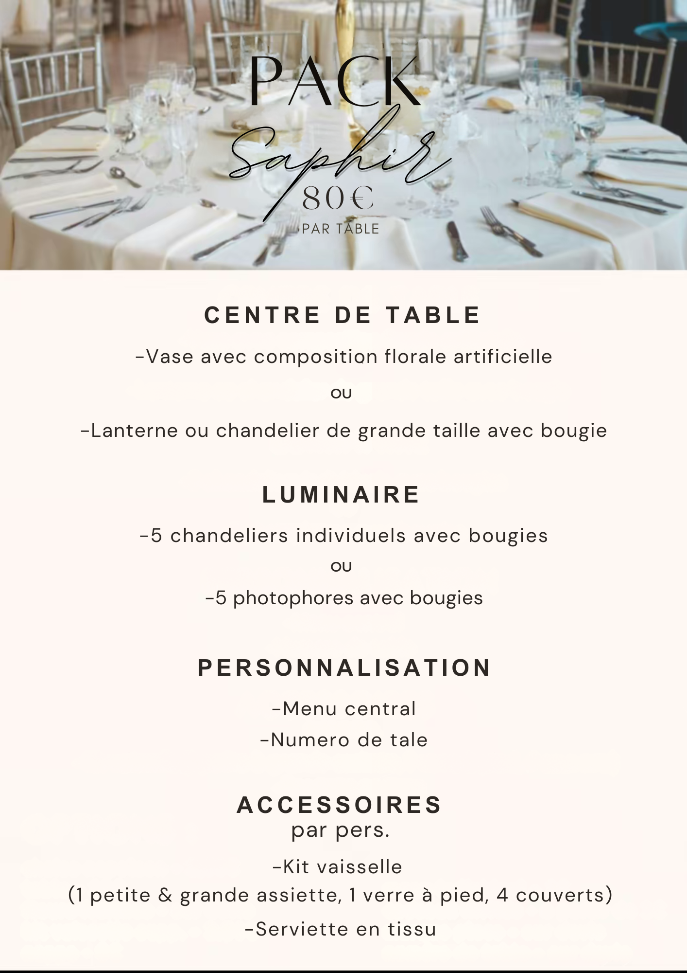 Nos forfaits décoration de table