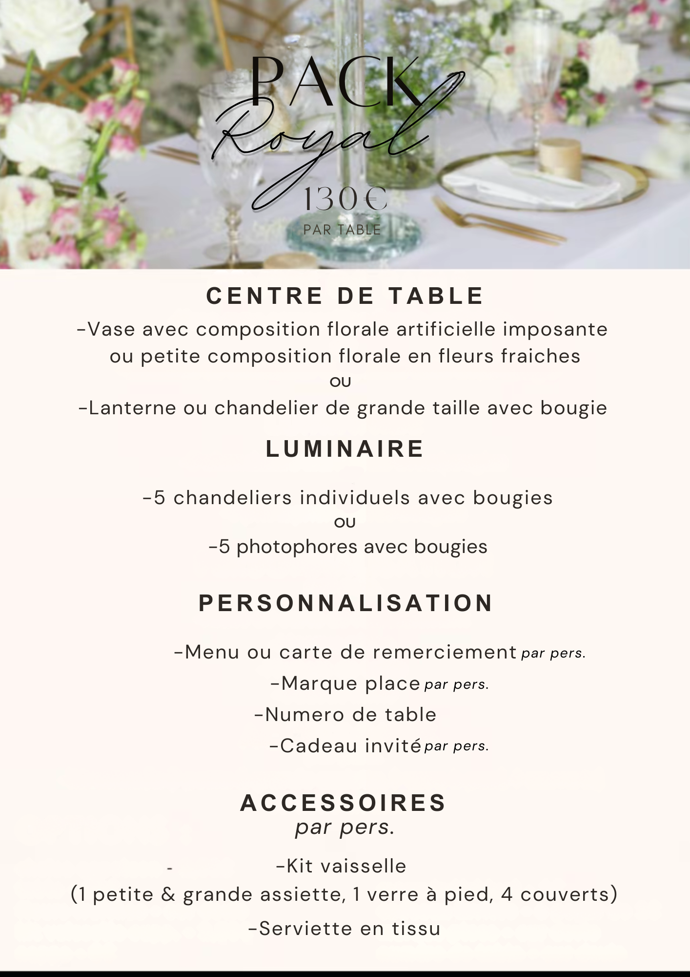 Nos forfaits décoration de table