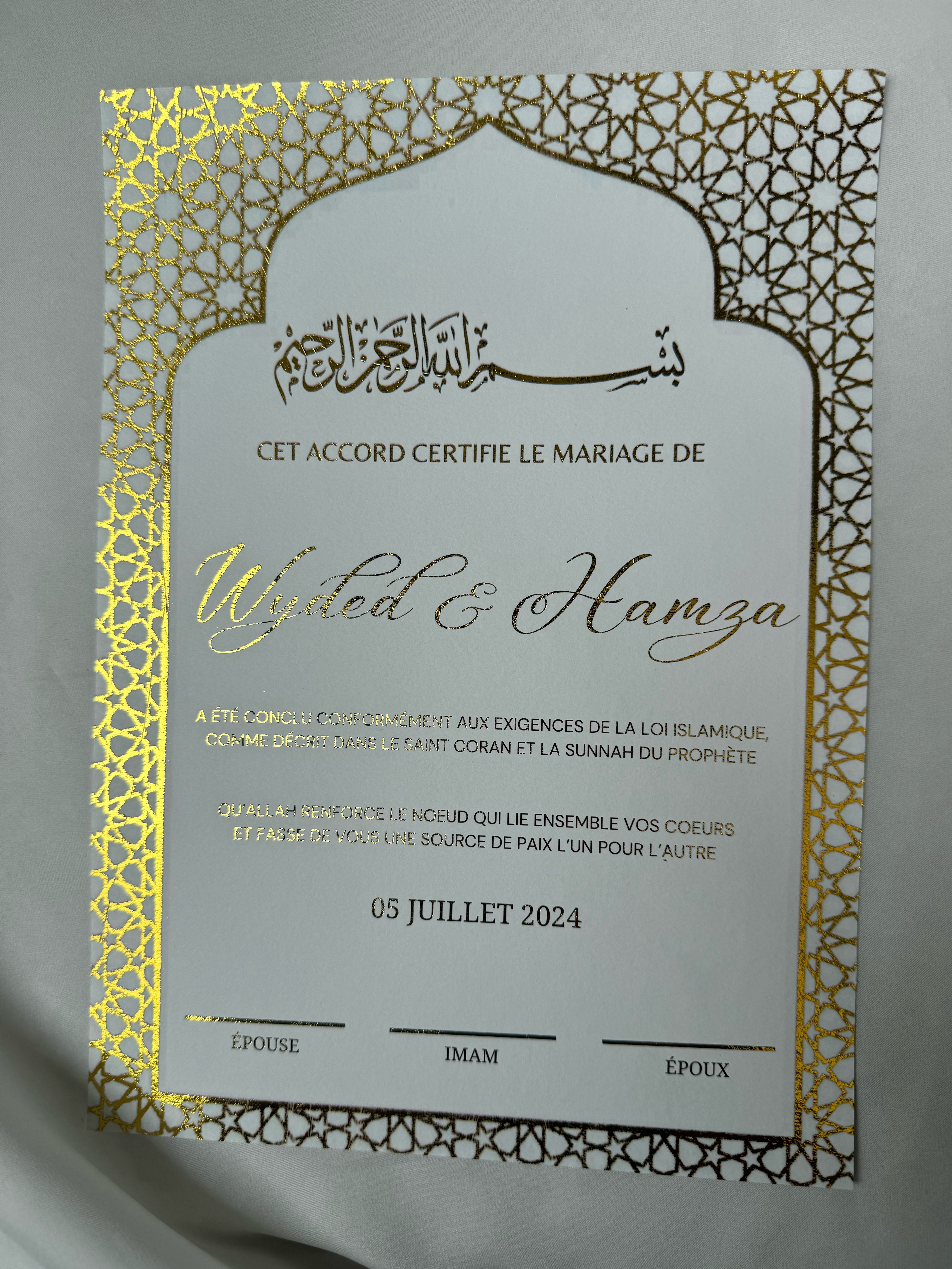 contrat de mariage religieux