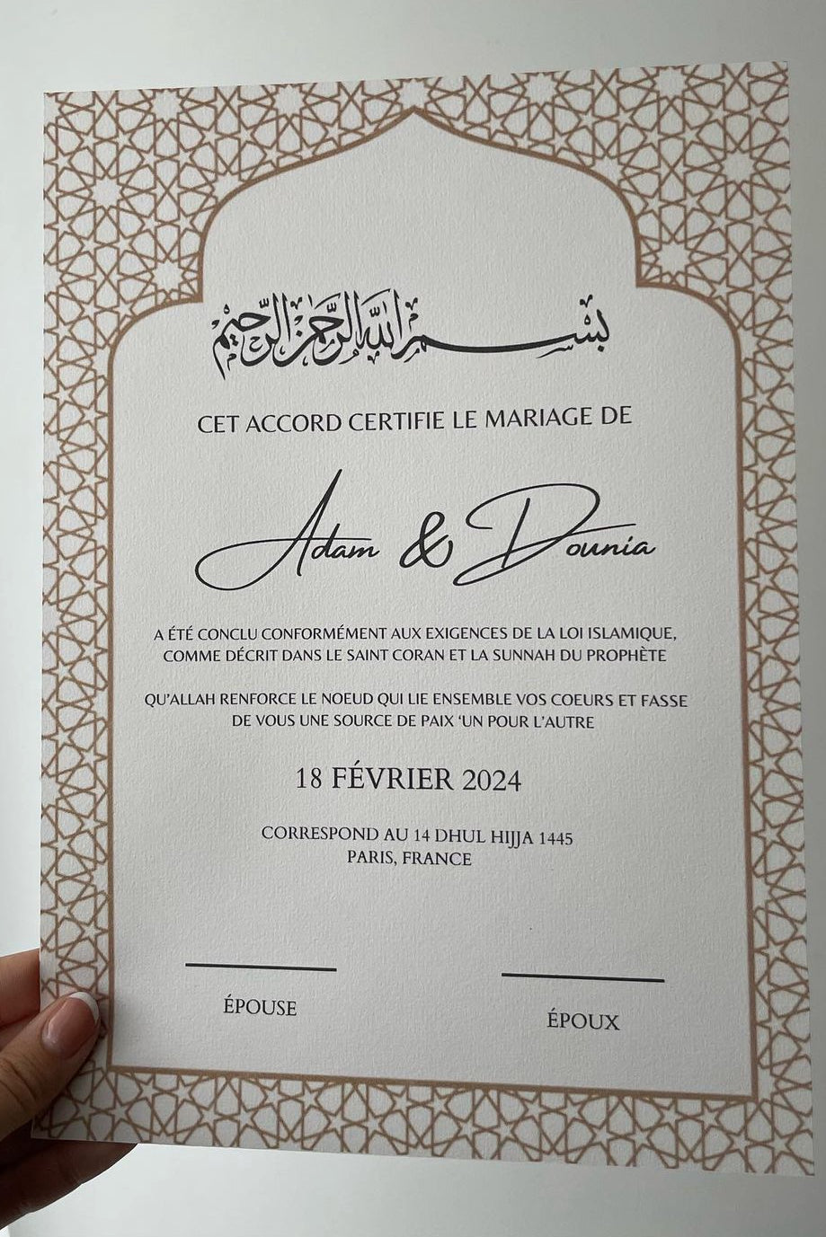 contrat de mariage religieux