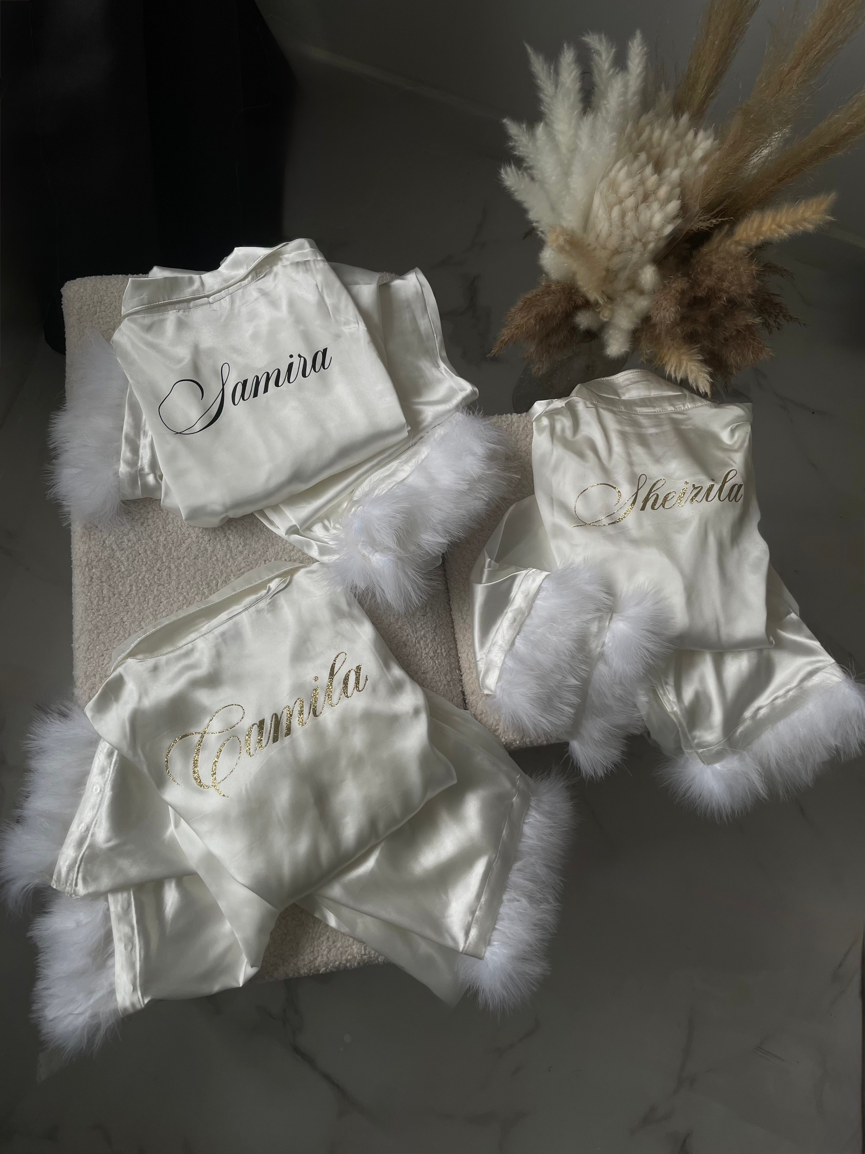 Satin and feather pajamas 